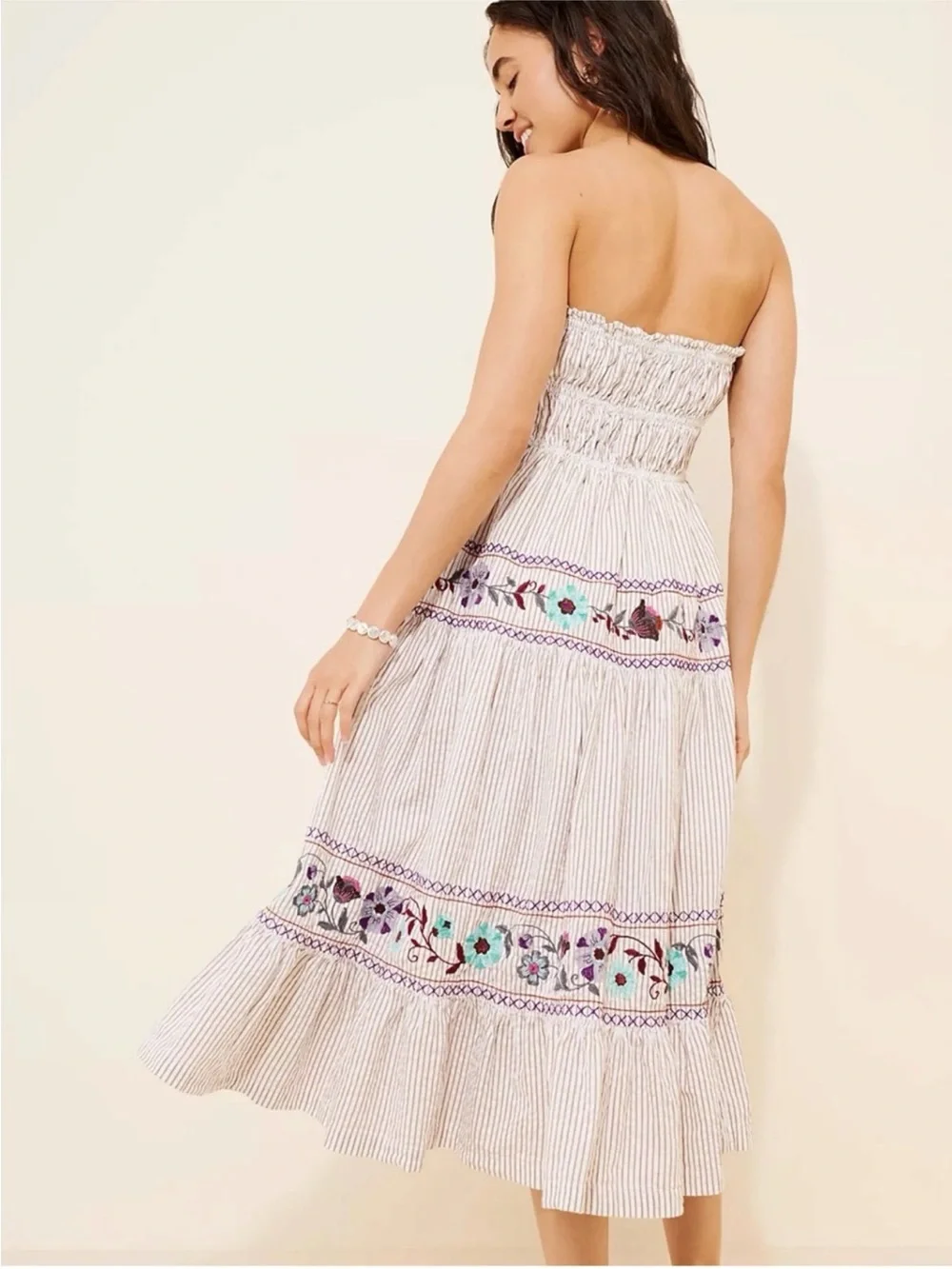 Free People Kalani Midi Dress in Ivory Stripe Combo New!